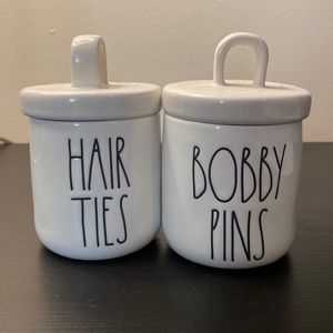 RAE DUNN Hair Tie and Bobby Bin Ceramic Containers